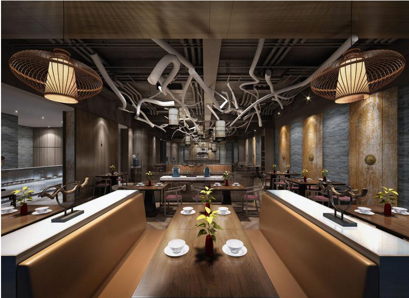 西安中式风格餐厅装修设计效果图